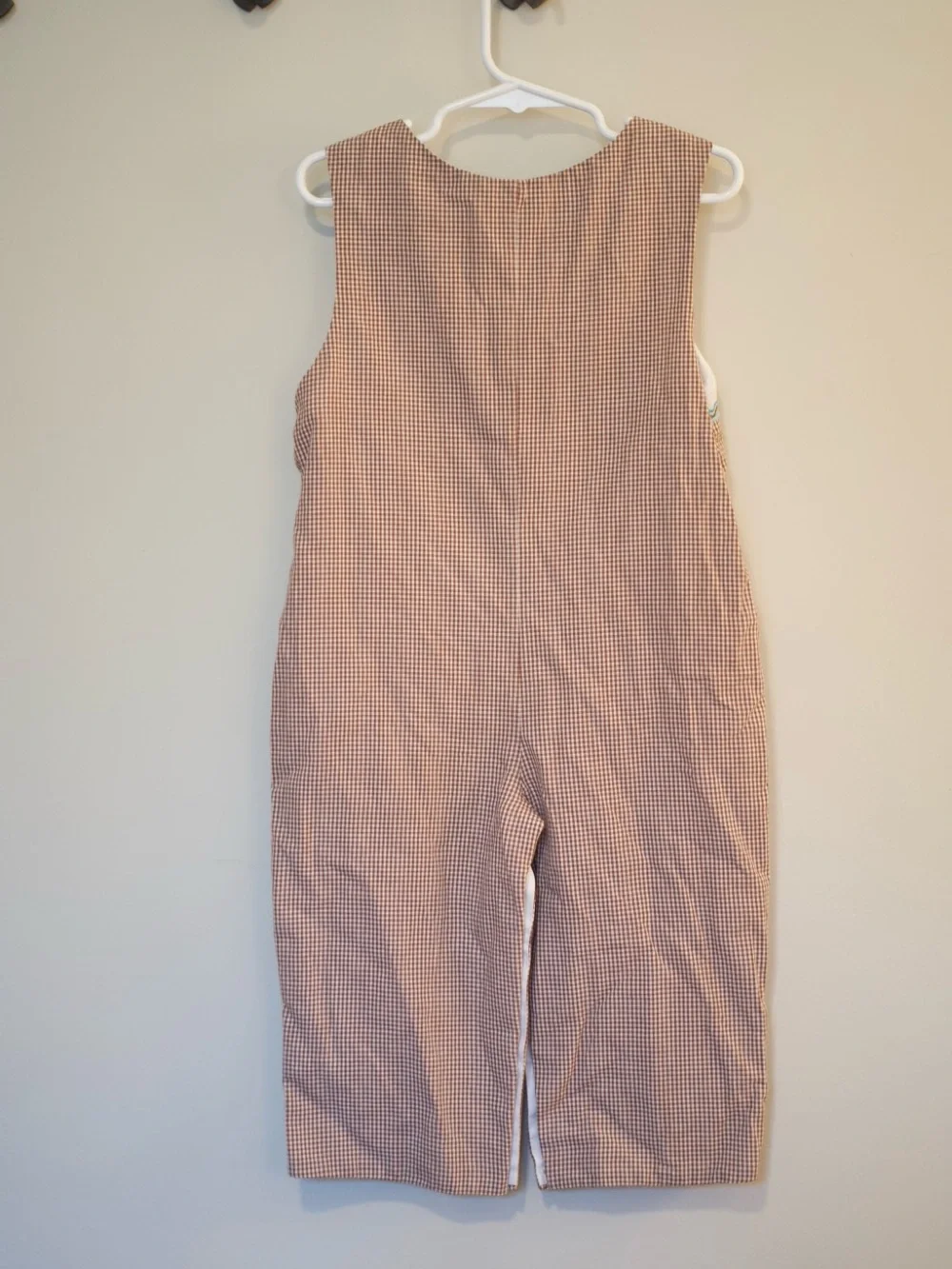 Classic Brown Gingham Kids Overalls with Owl Smock